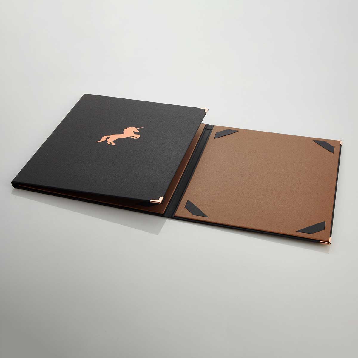 Two coloured information folder covered in Metallium